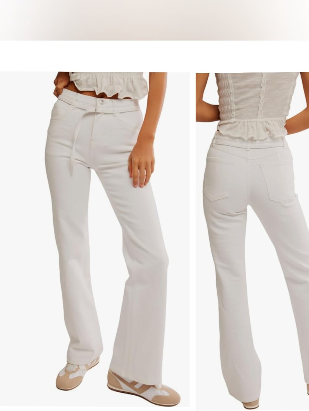 NWT Free People We The Free Sabine Slim Straight Jeans Optic White Belted 24